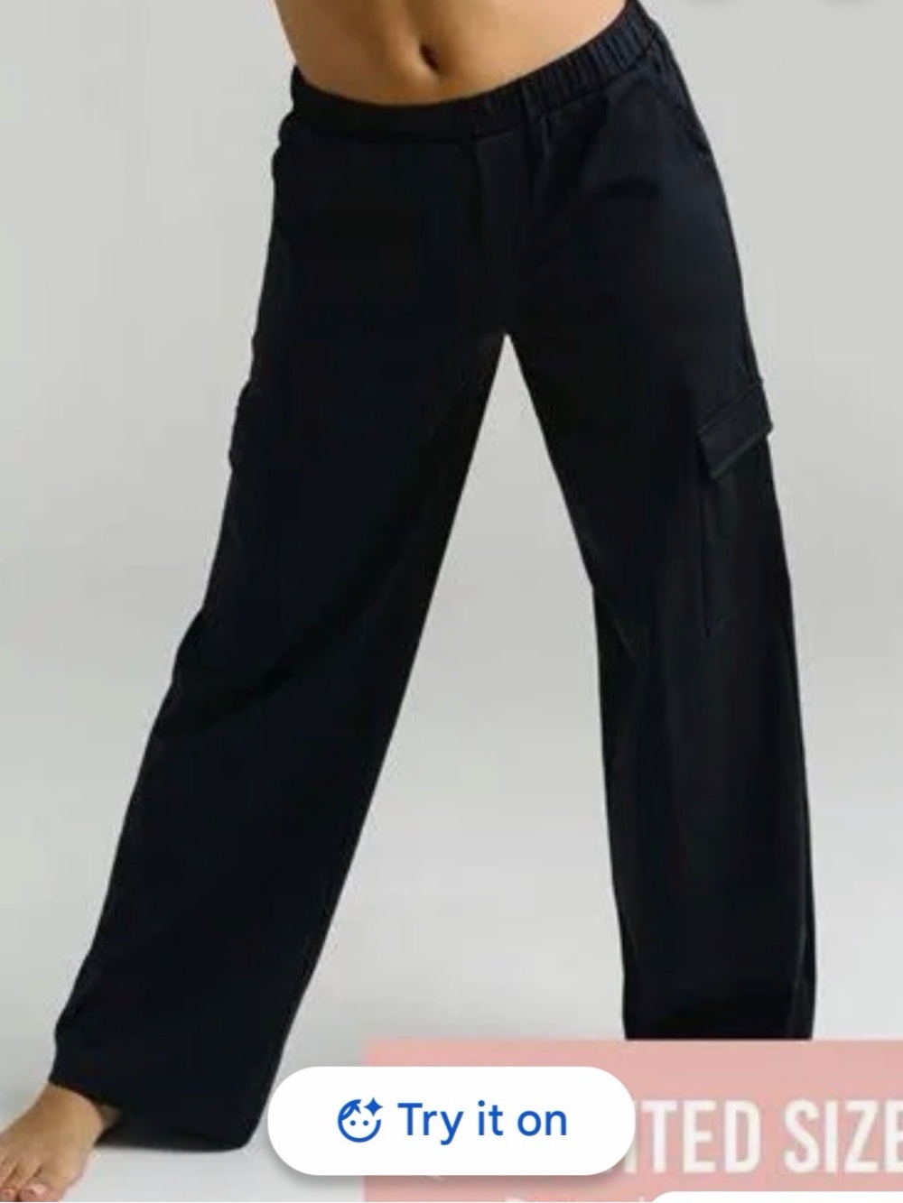 ZYIA Presidio Peak Black Wide-Leg Cargo Pants with Elastic Waist